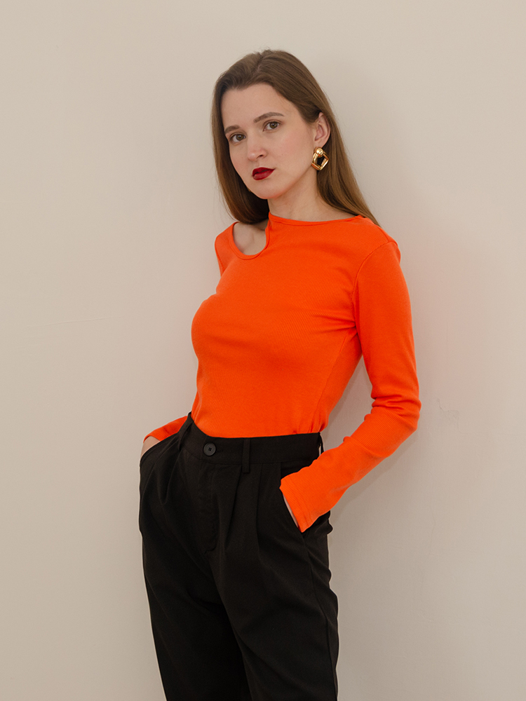 Beyouare Hollow Out Women Long Sleeve T Shirt Sexy Round Neck Skinny Tops Ribbing Solid Elegant Basic Tees Casual Autumn 220328