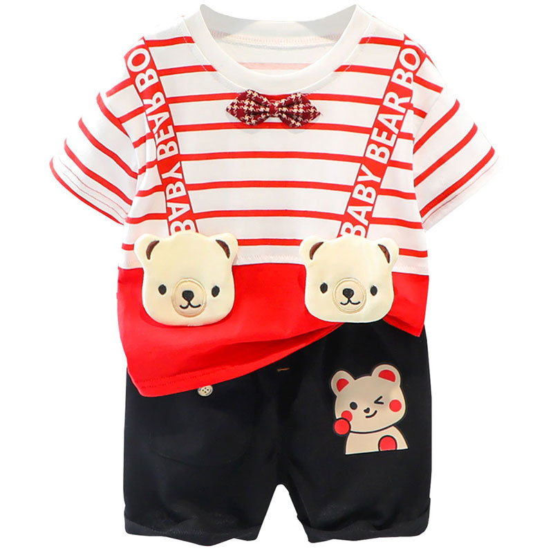 Summer Boy T Clothes Sets Love Lines Cotton Material Baby Suits High Quality Short Children Shirt Infant 2 Years Old Costom 220507