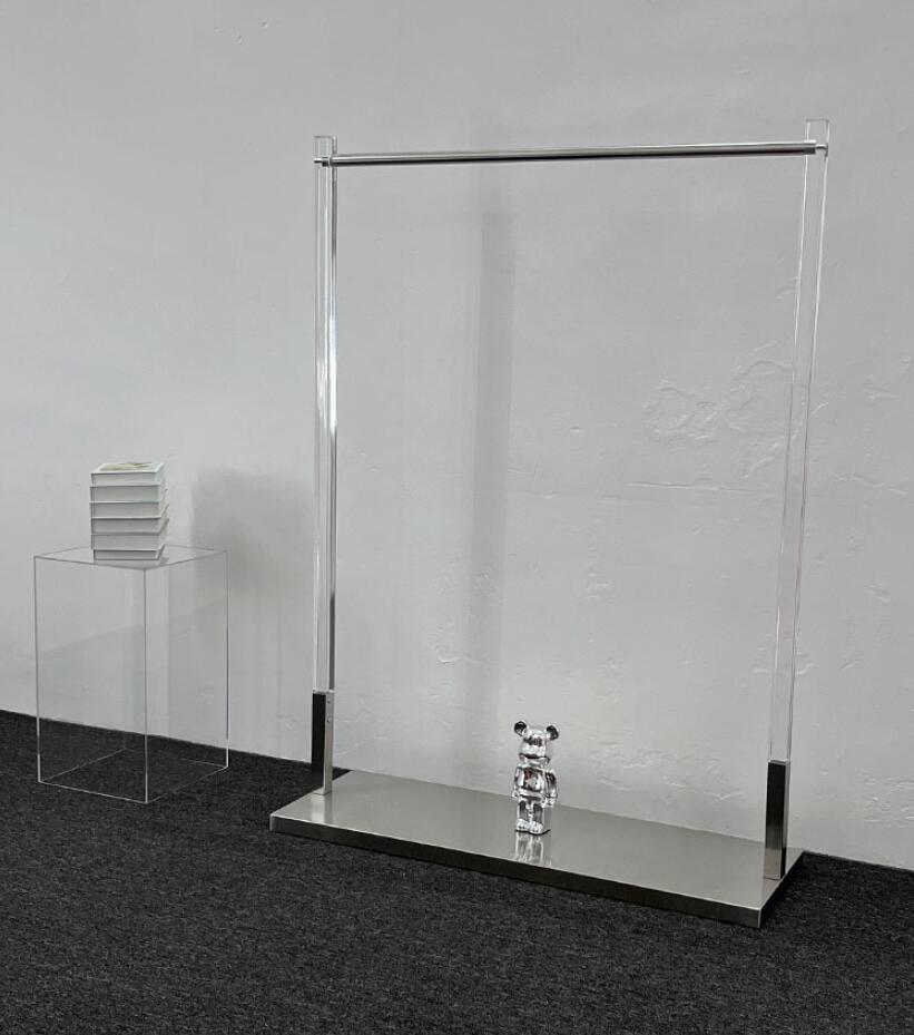 Clothing store display rack Bedroom Furniture transparent solid acrylic stainless steel silver brushed floor stand women's middle island racks