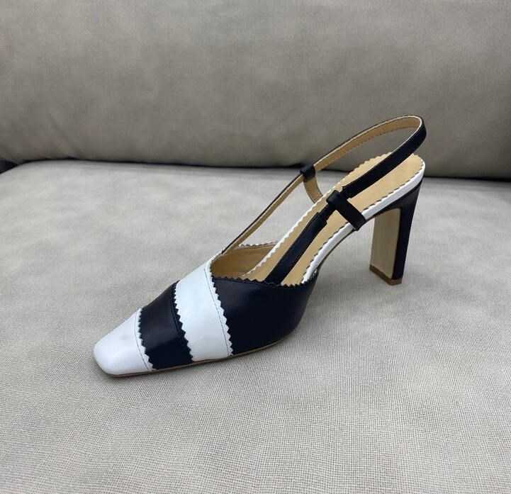 Elegant squared sandals women's summer chunky heel new color matching mid-heel single shoes all-match high heels