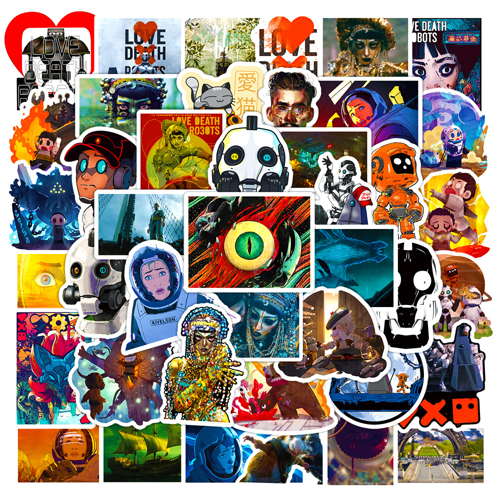 50pcs New Love Death And Robots Cartoon Graffiti Stickers Luggage Laptop Ipad Skateboard Guitar Car Sticker Wholesale