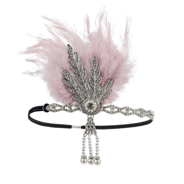 1920s Flapper Headband bridal Feather Headpiece Roaring 20s Great Gatsby Inspired Leaf Medallion Pearl Headband Women wedding Hair Accessories