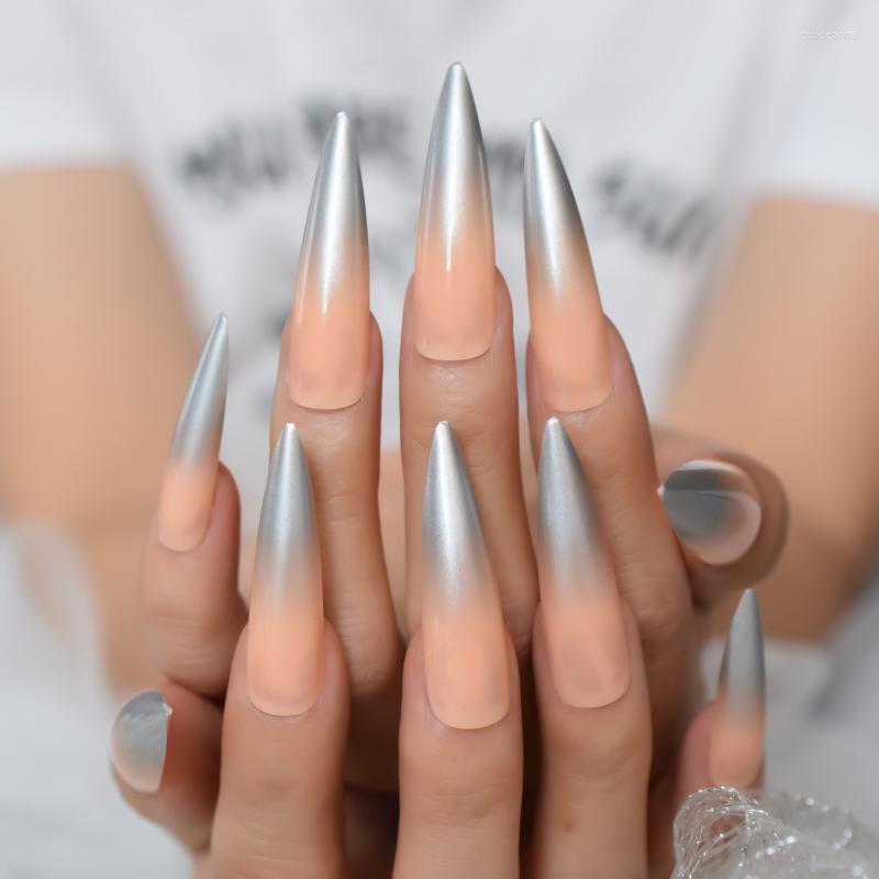 False Nails Silver Metallic Ombre XXL Extra Long Stiletto Beige Press On Natural Tips Salon Quality 24 Prud22, L6151
False Nails Silver Metallic Ombre XXL Extra Long Stiletto Beige Press On Natural Tips Salon Quality 24 Prud22, L6151
