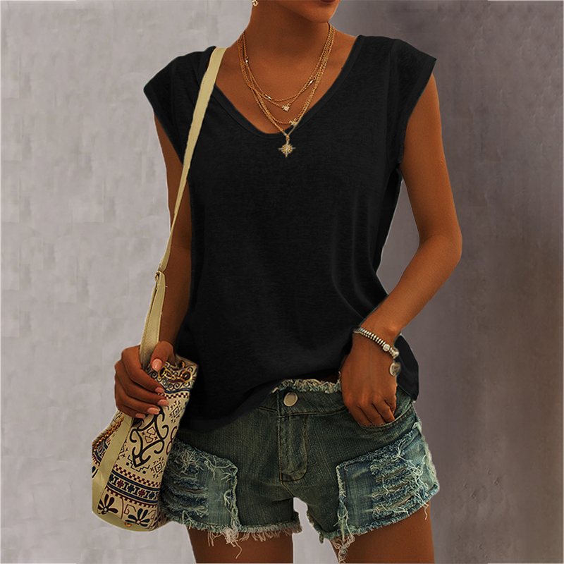 Umeko Solid Color Women Top Plus Size Casual Sexy Camisole Tanks Top Vneck Simple Loose Sleeveless Tshirts Vest Ropa Mujer 220527