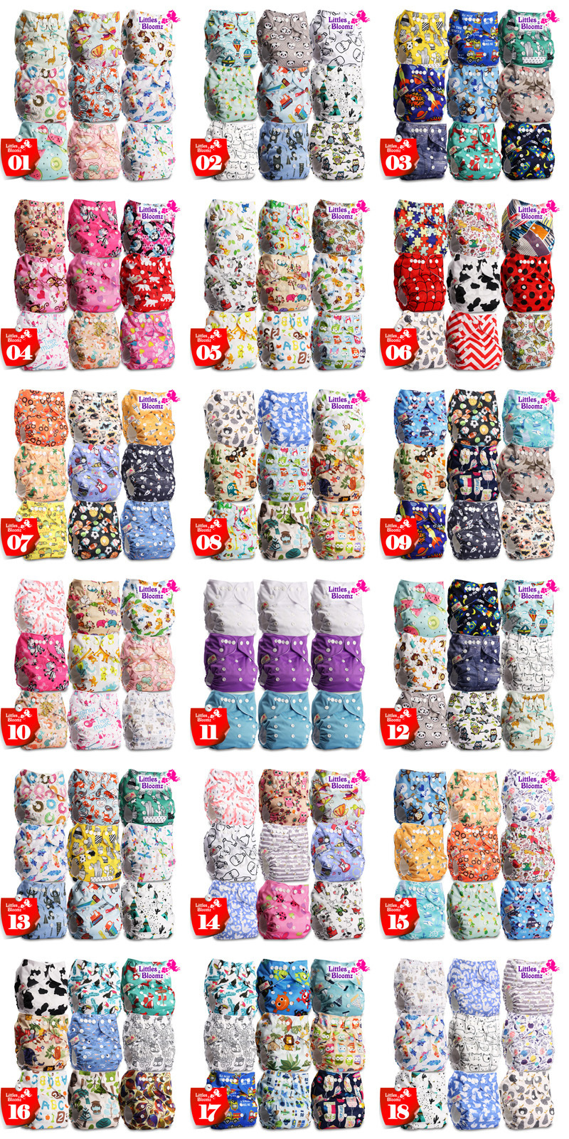 [Littles&Bloomz] 9pcs/set Baby Washable Reusable Real Cloth Pocket Nappy Cover Wrap, 9 Nappies/Diapers And 0 Inserts In One Set 220512