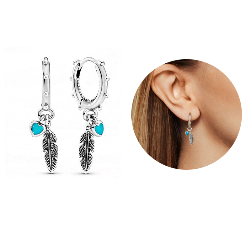 Women 925 Sterling Silver Earrings Stud Fit P plata Sparkling Heart Flower Rose Gold Hoop Earring For Ladies Gift DIY Making With Box