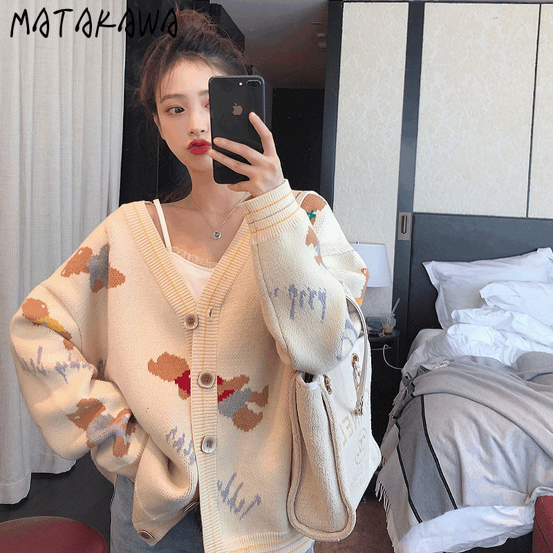 Loose Knitted Cardigan Women Autumn Korean Vneck Embroidered Bear Sweet Ladies Sweater Coat 210506, Black
Loose Knitted Cardigan Women Autumn Korean Vneck Embroidered Bear Sweet Ladies Sweater Coat 210506, Black