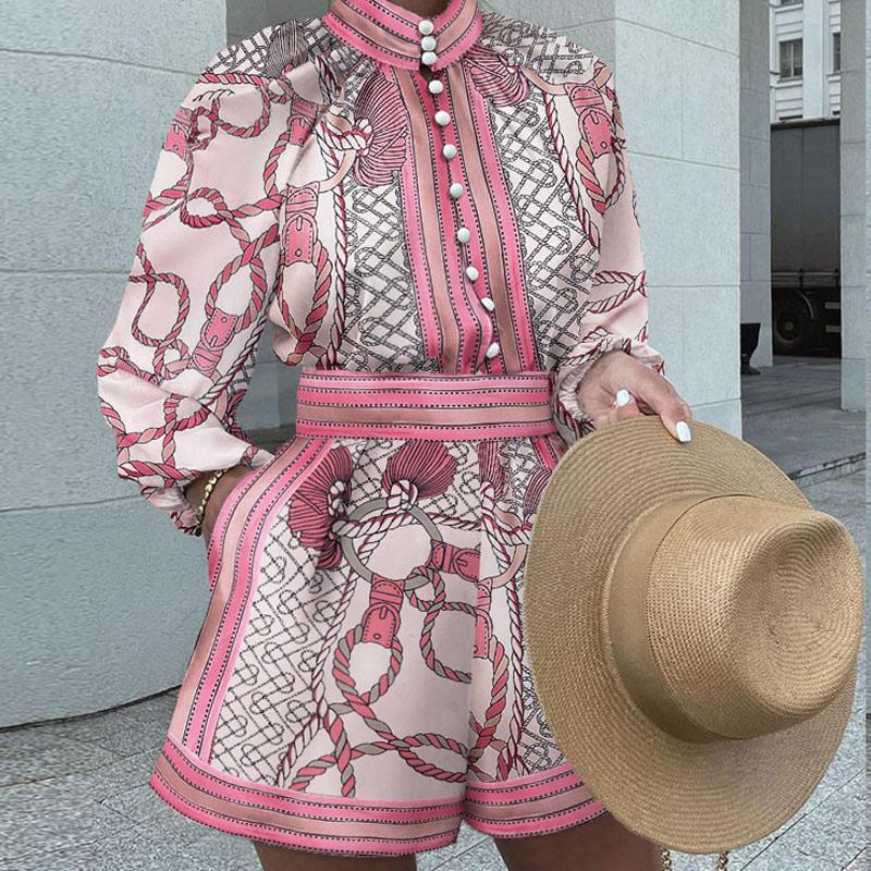 Women' Tracksuits Shorts Suit Women Half High Neck Long Sleeve Fashion Vintage Print Single Breasted Short Sets Female Autumn Casual Two Pi, Pink
Women' Tracksuits Shorts Suit Women Half High Neck Long Sleeve Fashion Vintage Print Single Breasted Short Sets Female Autumn Casual Two Pi, Pink