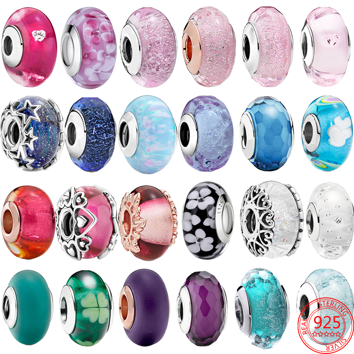 925 Silver Fit Pandora Charm 925 Bracelet Colorful Murano Glass Beads Glass Ripple charms set Pendant DIY Fine Beads Jewelry
925 Silver Fit Pandora Charm 925 Bracelet Colorful Murano Glass Beads Glass Ripple charms set Pendant DIY Fine Beads Jewelry