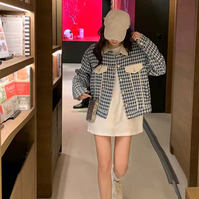 women's jacket lady spring vintage deisng retro fashion temperament chidori plaid jacket top, One color
women's jacket lady spring vintage deisng retro fashion temperament chidori plaid jacket top, One color