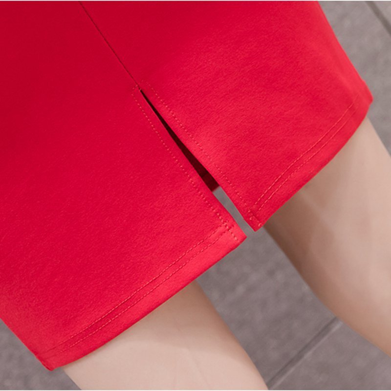 Fashion Summer Women Skirt Black Plus Size High Waist Work Slim Pencil Red Open Fork Sexy Office Lady s Female 220322