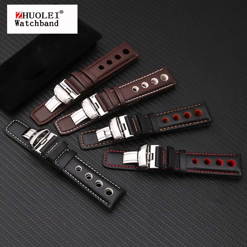 Watchband 20mm Genuine Leather Strap for PRS516 Mens Watches Band with Butterfly Clasp Black Brown Soft Cowhide Belt 220706