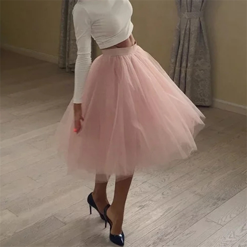 Quality 5 Layers Fashion Tulle Skirt Pleated TUTU s Womens Lolita Petticoat Bridesmaids Midi Jupe Saias faldas 220408