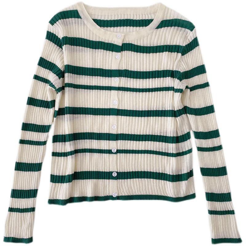 Women's Knits & Tees Autumn Korean Style Simple Wind Casual Hit Color Striped Long-sleeved Knitted Cardigan Sweater, White
Women's Knits & Tees Autumn Korean Style Simple Wind Casual Hit Color Striped Long-sleeved Knitted Cardigan Sweater, White