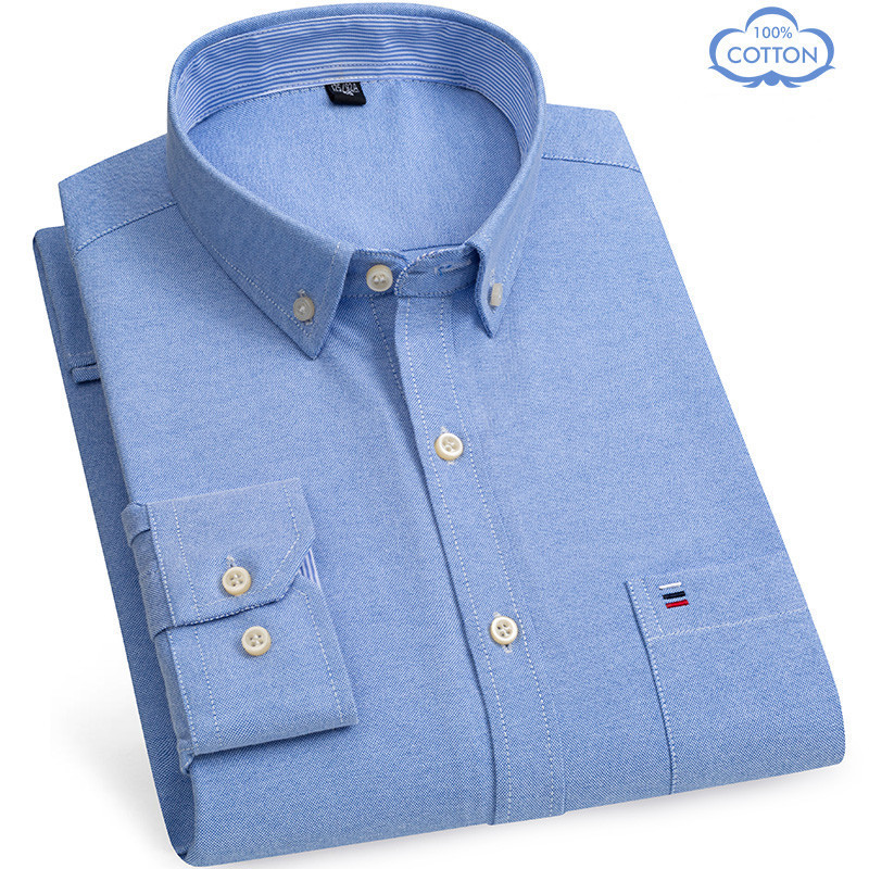 Plus Size S To 7XL Men Long Sleeve 100% Cotton Oxford Soft Comfortable Regular Fit Quality Summer Business Man Casual Shirts 220322