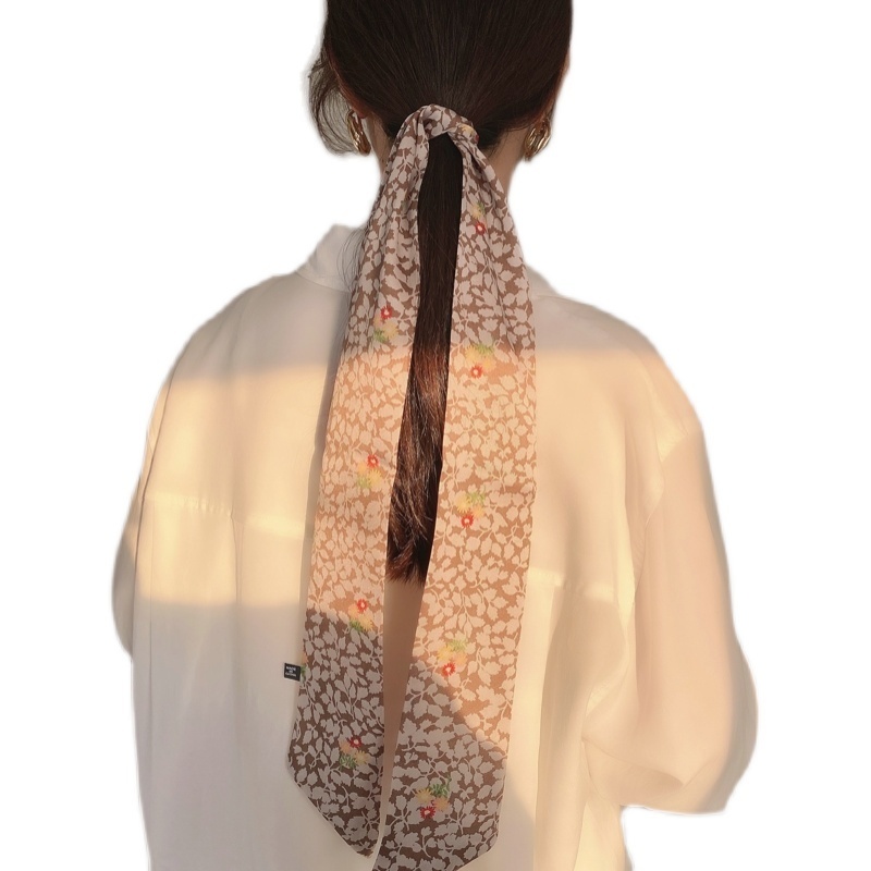 Printing Long Small Scarf Scarves Fairy Wrist Ribbon Hair Band Long Bag Belts Women Skinny Scarf 5pcs