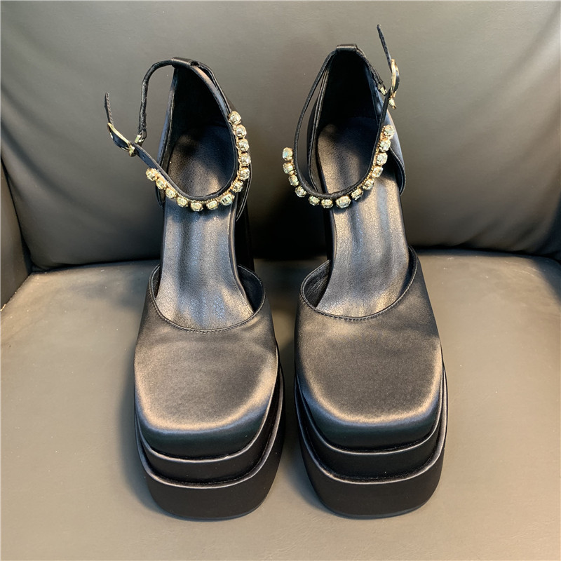 Platform Heels Shoes Square Toe Buckle Women's High Heel Wedding Party Pumps Luxury Brand 220328