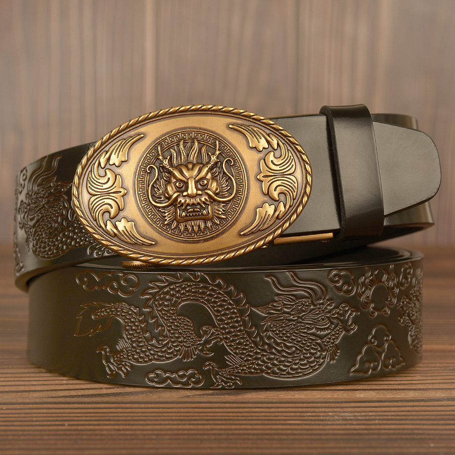 Domineering Dragon Men's Belt Leather Double Dragon Playing Pearl Automatic Buckle Belts Pants Fashion Personality Gold and Silver Classic Designer 38MM