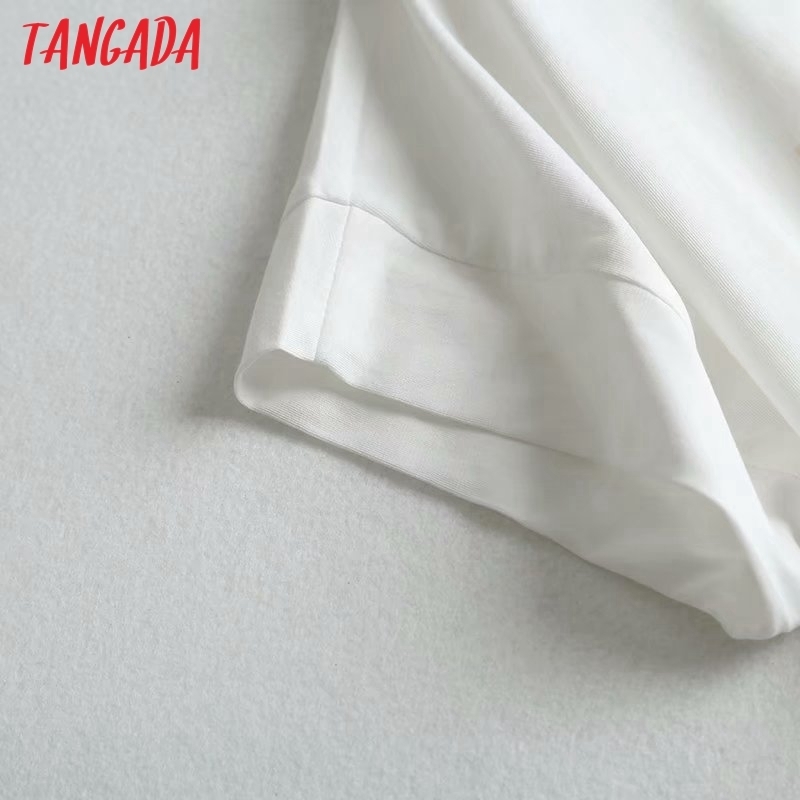 Tangada women print white cotton T shirt short sleeve O neck tees ladies casual tee street wear top 6D1 220714