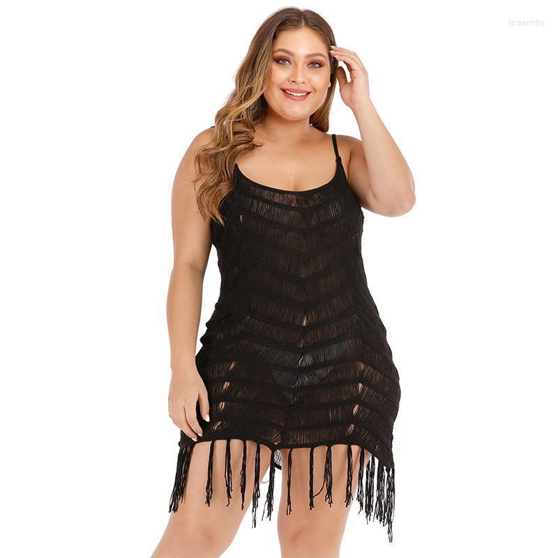 Plus Size Dresses Black Solid Color Sexy See Through Hollow Woven Suspender Summer Dress Women Tassel Stitching Beach Casual Wear Jasp22
Plus Size Dresses Black Solid Color Sexy See Through Hollow Woven Suspender Summer Dress Women Tassel Stitching Beach Casual Wear Jasp22