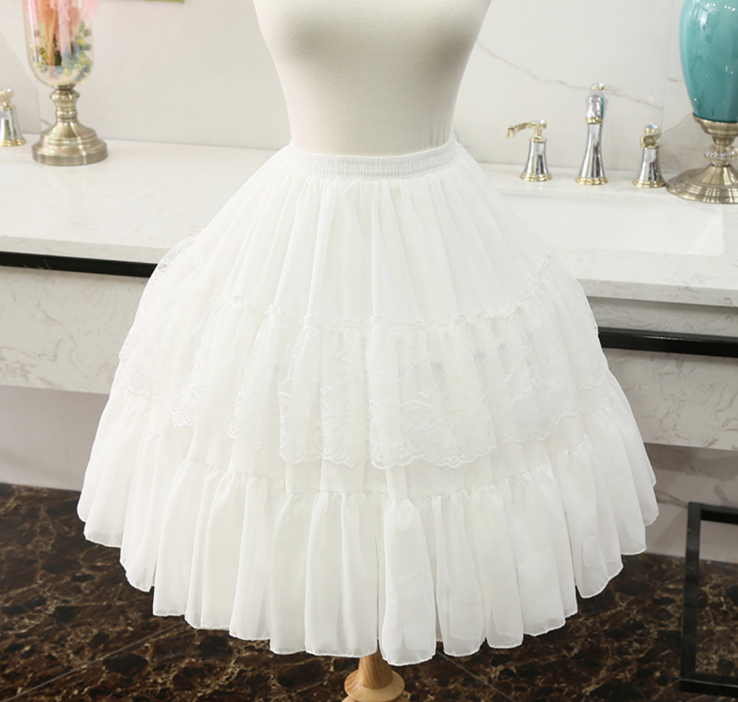 Lolita Petticoats White Black Chiffon Lace Short Gown Crinoline Bridal Petticoats Underskirt
