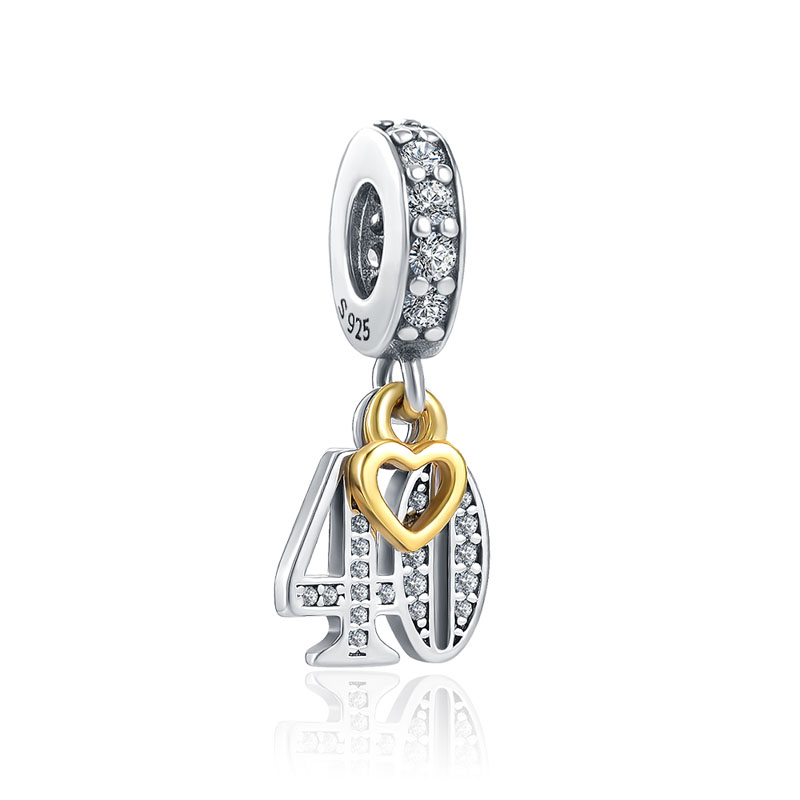 925 Silver Charm Beads Dangle 16 18 21 30 40 50 Digital Pendant Heart Bead Fit Charms Bracelet DIY Jewelry Accessories