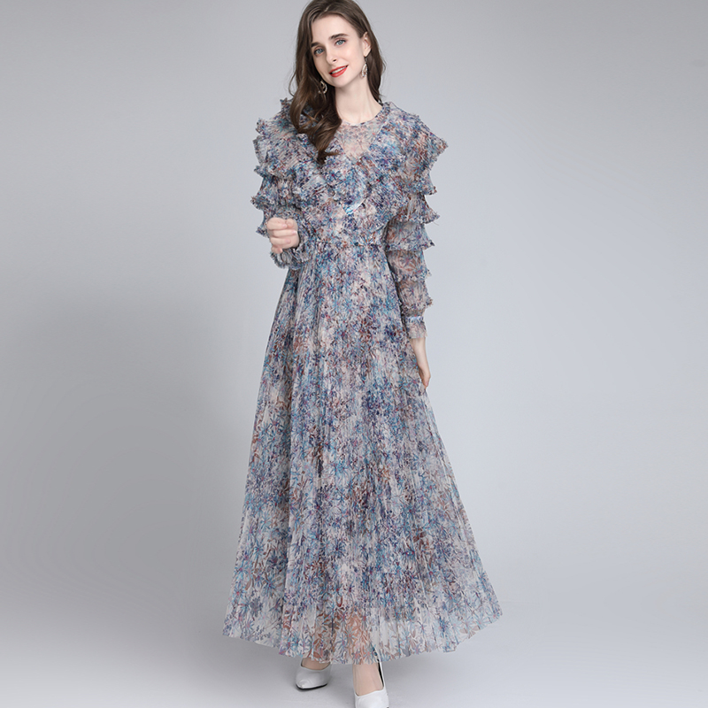 Women' Runway Dress O Neck Long Sleeves Ruffles Pleated Printed Fashion Designer Party Prom, Pink
Women' Runway Dress O Neck Long Sleeves Ruffles Pleated Printed Fashion Designer Party Prom, Pink