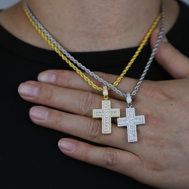 Iced Out Bling Small Cross Pendant Classic Men Women Micro Pave 5A Cubic Zirconia CZ Hip Hop Couple Jewelry