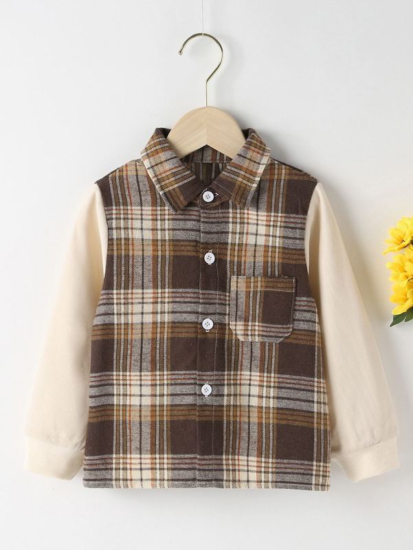 Toddler Boys Contrast Plaid Print Coat SHE