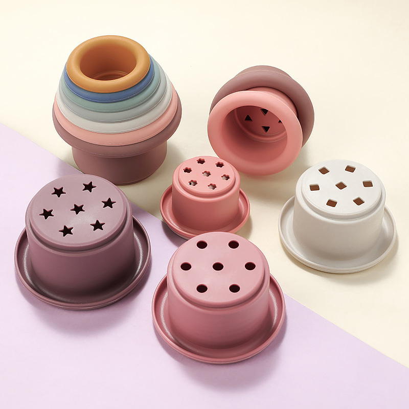 Silicone Building Block Baby Silicone Teether BPA Free Stacking Cups Hourglass Toys Plastic Stacked Cups Baby Educational Toys 220815