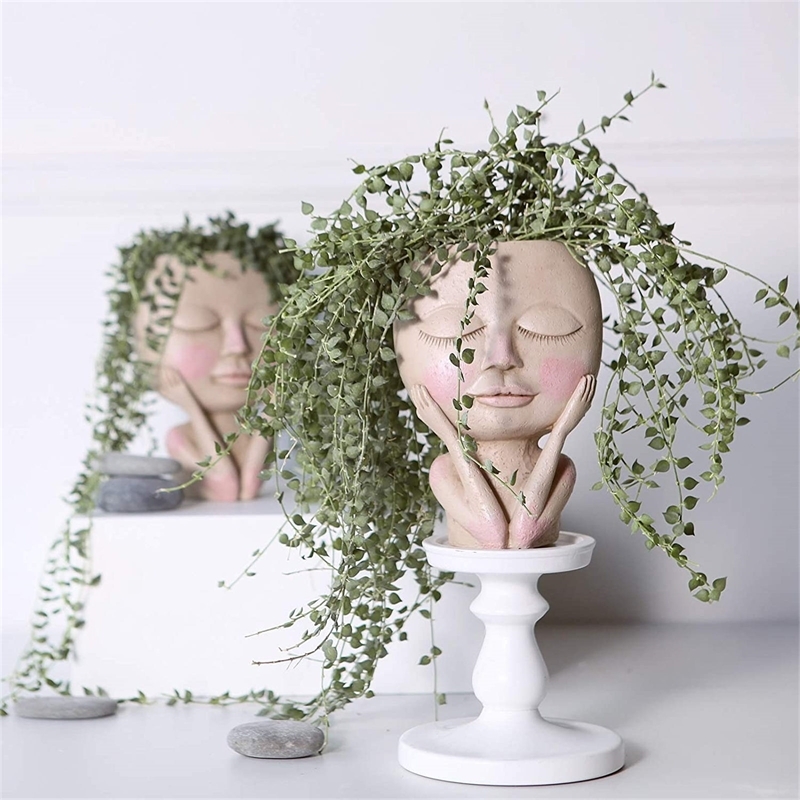 Girls Face Head Flower Planter Succulent Plant Container Pot pot Figure Garden Decor Nordic Tabletop Ornament H5 2205272977356