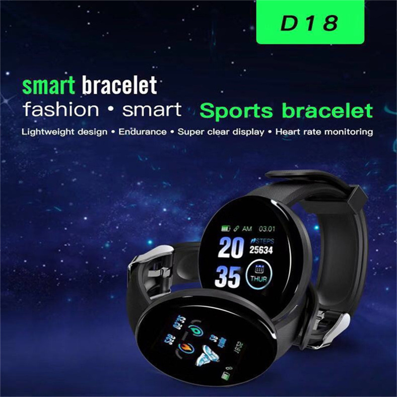 D18 Smart Watch Men Blood Pressure Waterproof Wristbands Smartwatch Women Heart Rate Monitor Fitness Tracker Watch Sport For Android IOS