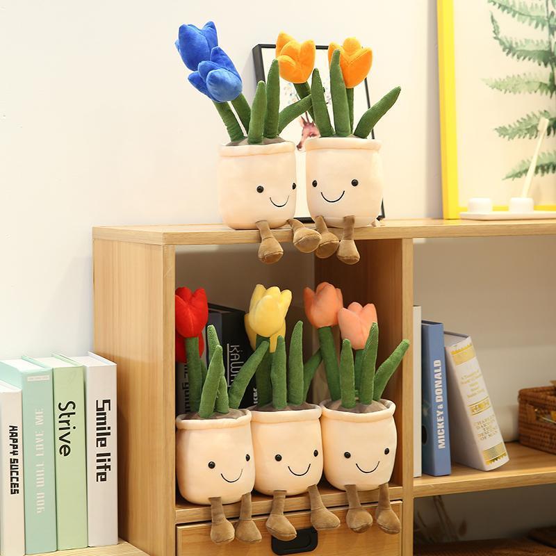 Lifelike Tulip Succulent Plants Plush Stuffed Toys Soft Home Decor Doll Creative Potted Flowers Pillow for Kids Birthday Gift 220531