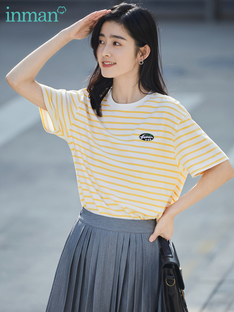 INMAN Summer Womens Tshirt Short Sleeve Woman Clothes Stripe Casual Top Women Round Collar Fashion Woman Blouses Ropa Mujer 220527