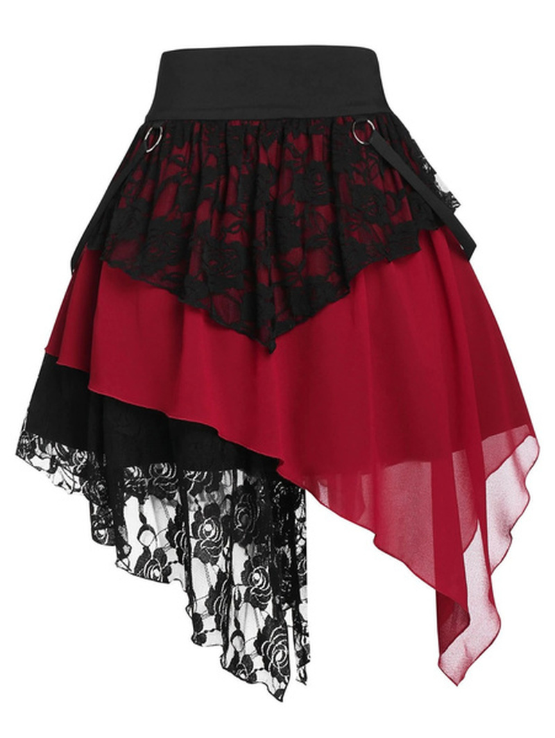 Skirt Fashion Retro Gothic Victorian Renaissance Lace Stitching Irregular High Waist Steam Punk Female 220322