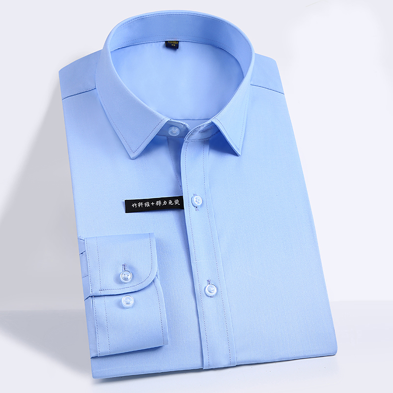 Elastic Long Sleeve Men Solid Dress Shirt Bamboo Fiber Non-Iron Social Shirts Male Casual Soft Mens Clothing Comfortable Formal 220322