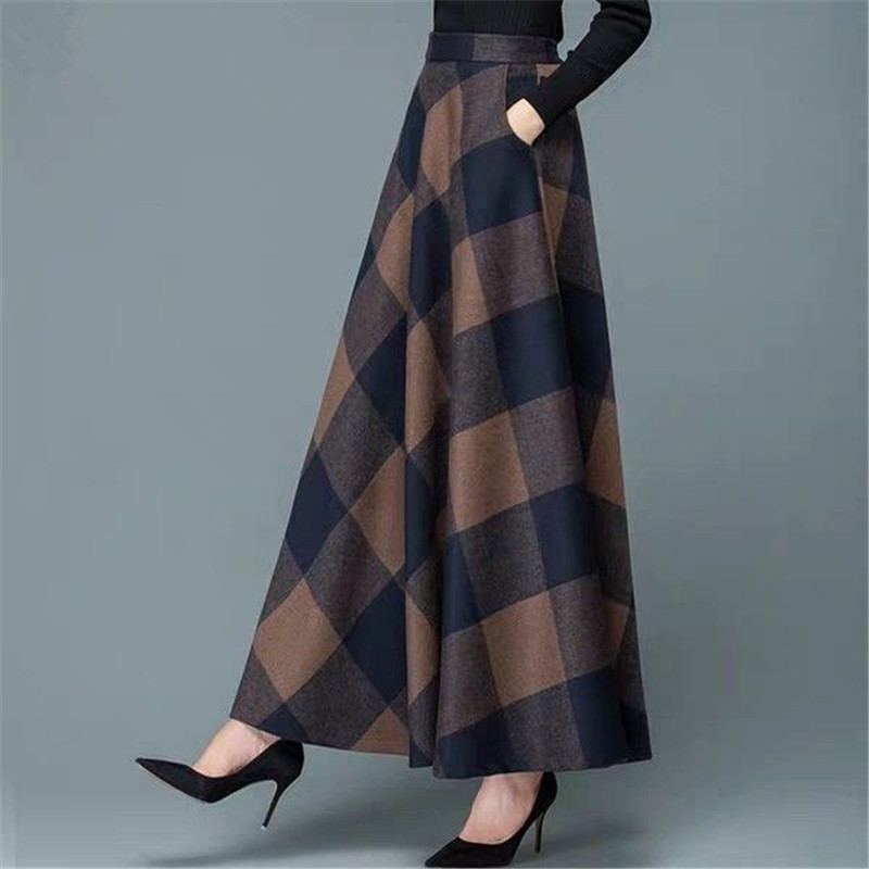 Vintage A-Line High Waist Woolen Skirts Autumn Winter Fashion Women's Wool Maxi Female Casual Long Streetwear 220317