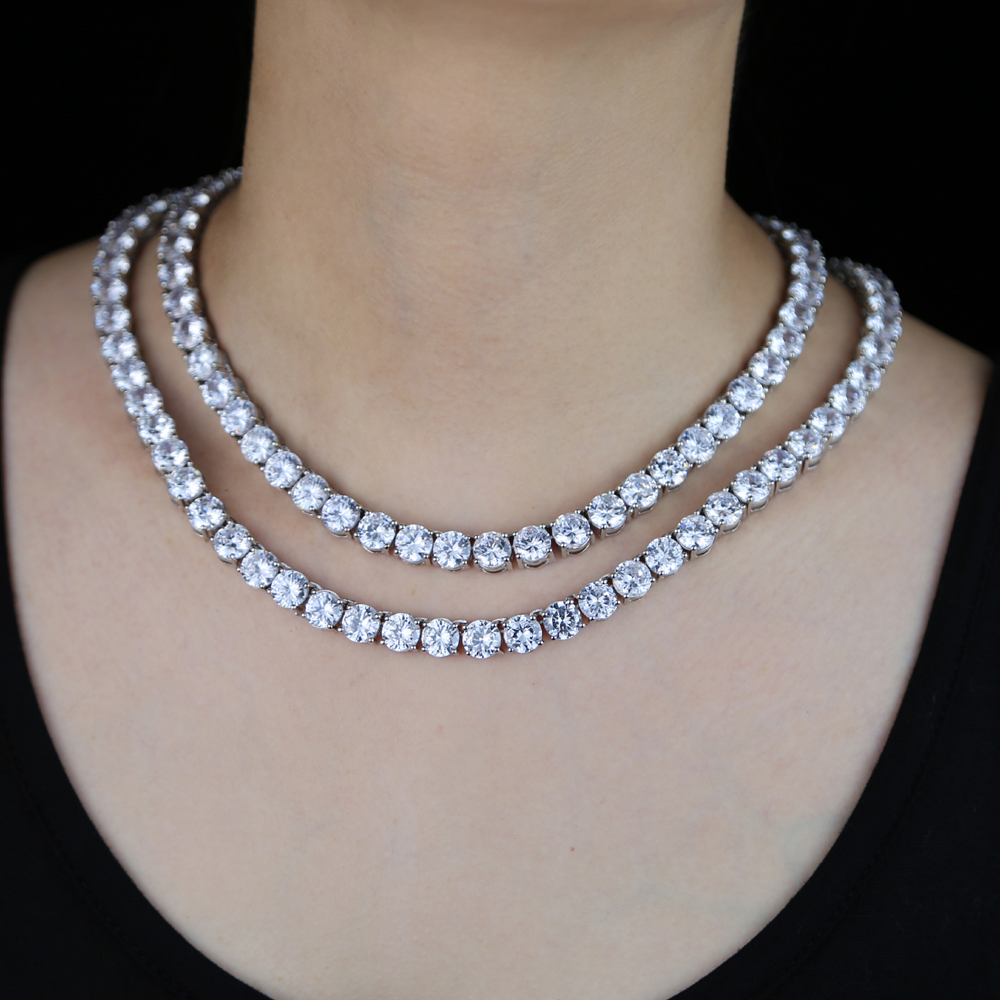 Bg Hip Hop Necklace: 8mm Cubic Zirconia Tennis Chain for Women, Charming Statement Crystal Choker Collar, Party Jewelry