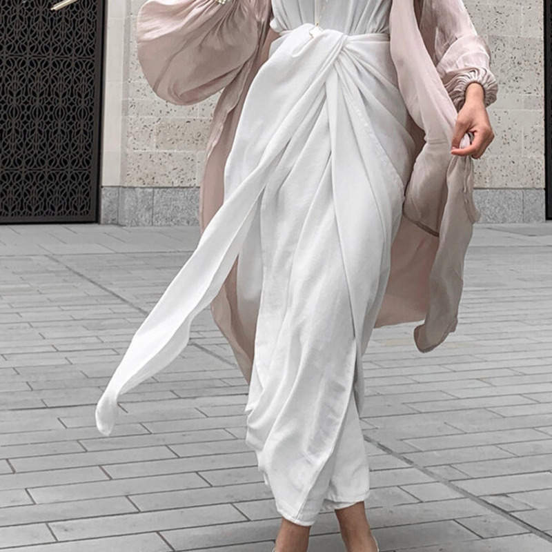 Ramadan Eid Mubarak Slip Dresses Under Abaya Inner Robe with Wrap Tie Skirt Islam Clothing Dubai Turk Women Muslim Modest Outfit CX220330