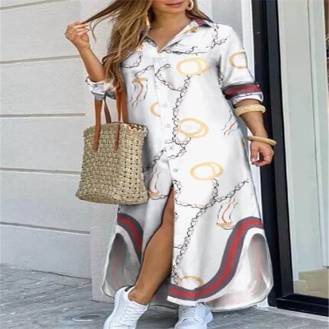 2022 Women Casual Dresses Fashionable Shirt-style Button Dress Ladies Long Street Large Size Loose Home Commuter Print