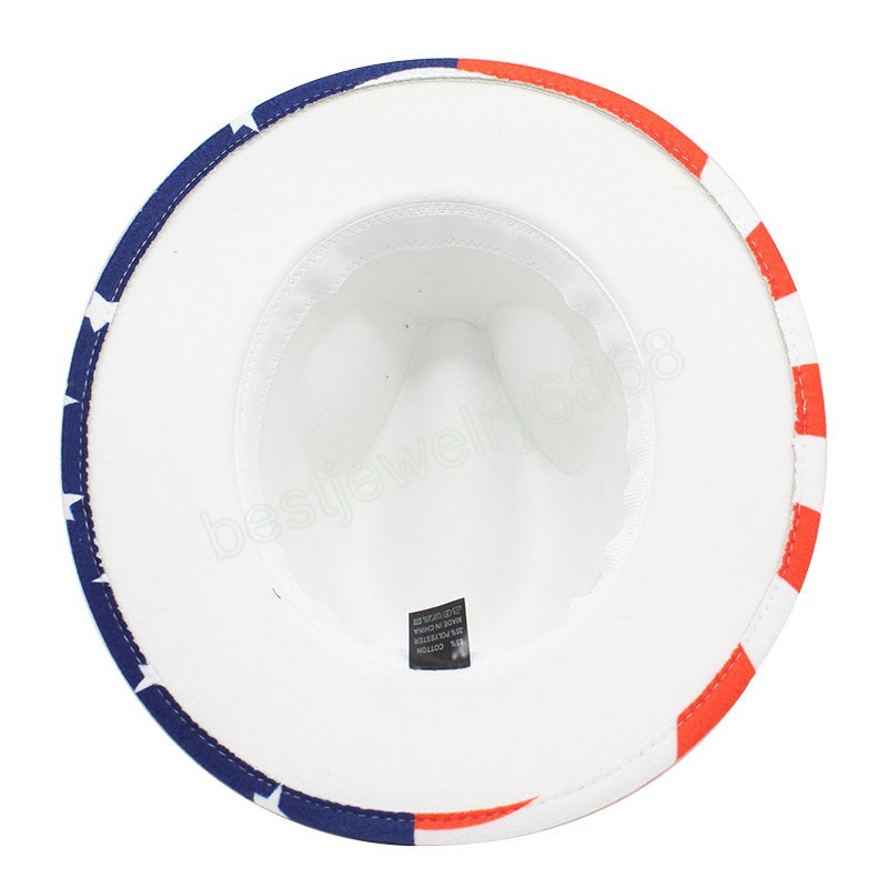 Fashion Patchwork Fedora Hats for Women Men American Flag Print Felted Jazz Hat Panama Party Trilby Cowboy Cap