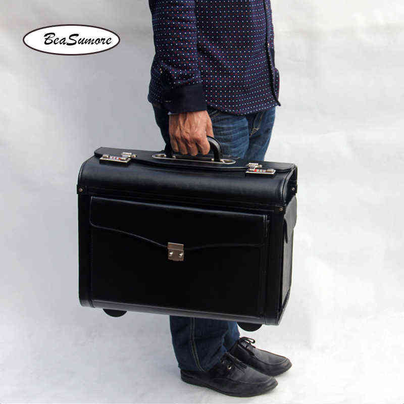 Beasumore Multifunctional Pu Leather Rolling Luggage Spinner Men Women Pilot Suitcase Wheels Inch Carry Our Laptop Bag Trolley J220707