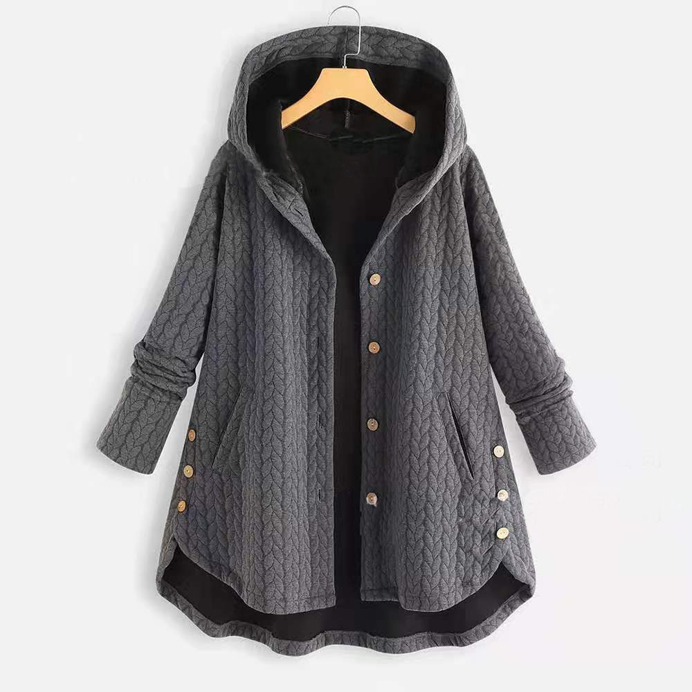Solid color hooded single breasted women's cotton coat cape medium length irregular, Green
Solid color hooded single breasted women's cotton coat cape medium length irregular, Green
