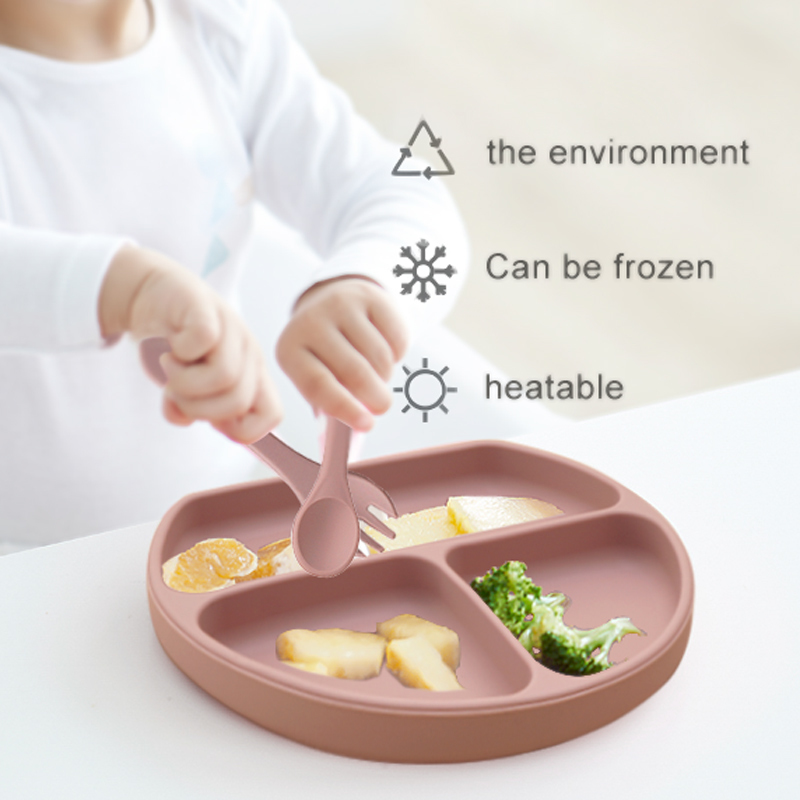 NonToxic Silicone Children's Tableware Baby Feeding Plate Fashionable Food Tray With Lid Training Spoon Fork born Accessories 220512