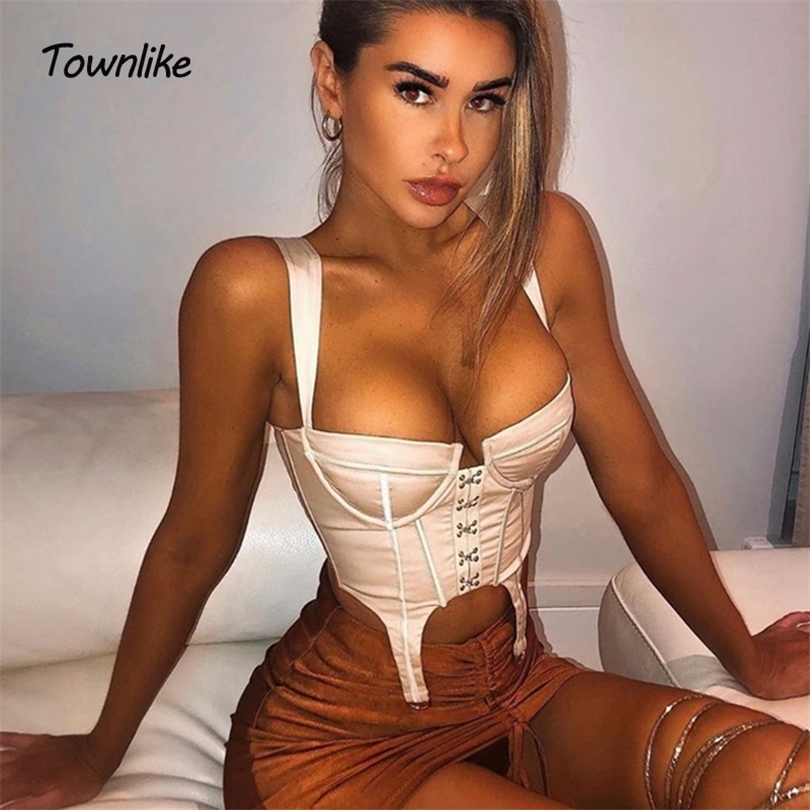 Townlike Rivet Spaghetti Strap Sexy Crop Top Women Summer Tops Strapless Tank Top Streetwear Cropped 2020 T200728