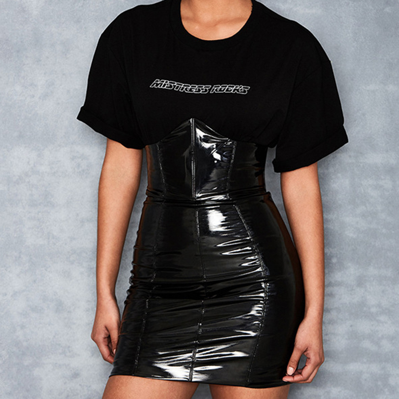 Gentillove Faxu Latex PU Leather Skirt For Woman Zipper Black High Waist Pencil Spring Wrap Sexy Mini Female 220322