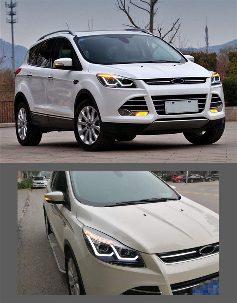 Full LED Headlights For Ford Kuga Escape 2013-16 Head Light High Beam Angel Eye Daytime Running Lights Xenon Bulb Turn Signal Lamp