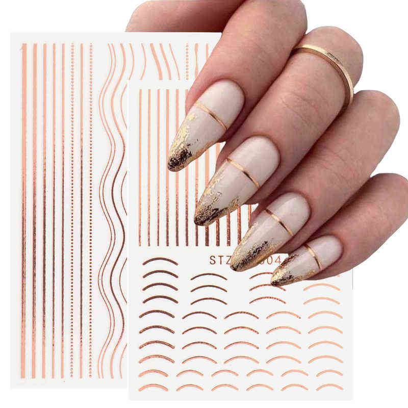 Nail Gel Toy 3d Lines Stickers Diy Rose Gold Metal Stripe Letters Decals Curve Art Sliders Self Adhesive Decorations Manicure 0328