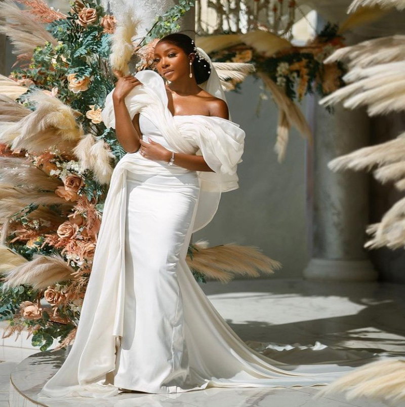 Elegant Nigeria African Mermaid Wedding Dress 2022 Off The Shoulder Plus Size Boho Country Garden Bridal Gowns Satin Bohemian Robe De Mariage vestidos