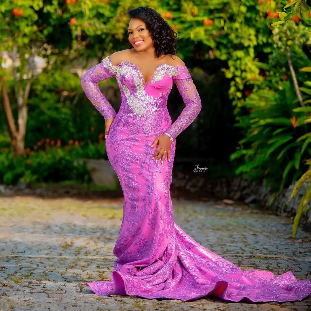 Prom Dresses Fuchsia Lace Applique Beaded Off The Shoulder Long Sleeves Sequins Mermaid Tulle Sweep Train Evening Party Gown Vestidos